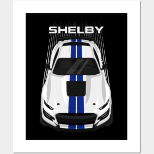 Ford Mustang Shelby GT500 2020-2021 - White - Blue Stripes Posters and Art